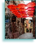 Red umbrella canopy